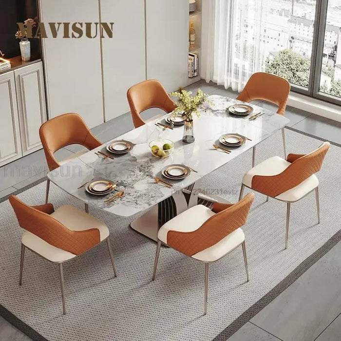 Modern Bright Slate Retractable Dining Table Minimalist Small Apartment Rectangular Foldable Table And Chair Home Combination