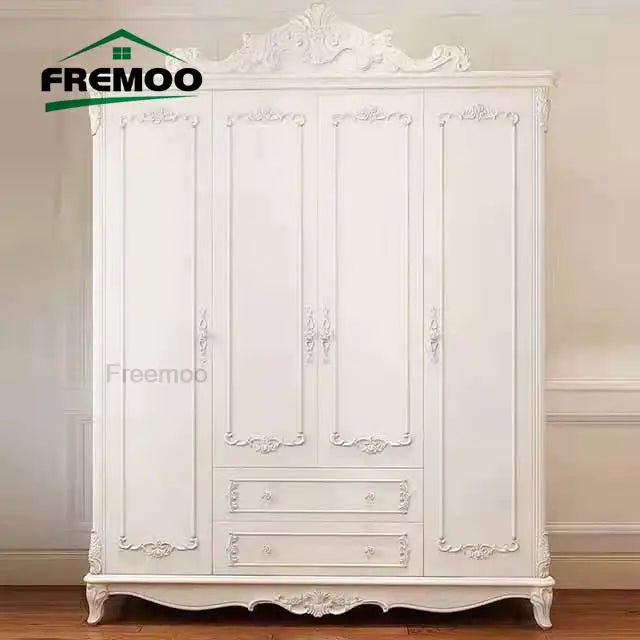 Light Luxury European Size Solid Wood Wardrobe Bedroom Hanging Stack Clothes Storage Closet Practical Home Furniture