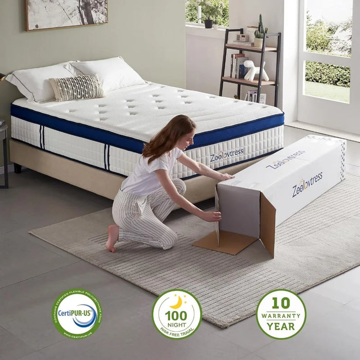 14 Inch King Mattress, Gel Memory Foam Innerspring Hybrid King Mattress with Tencel Cover