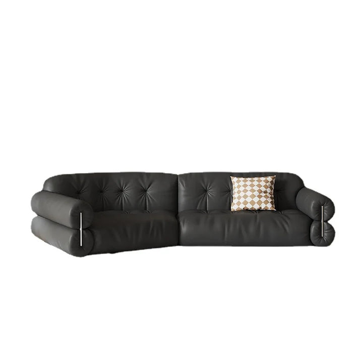 French retro light luxury leather sofa three middle black straight line head layer cowhide sofa