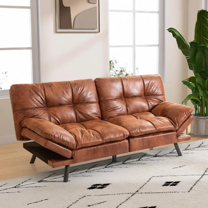 Convertible Futon Sofa Couch Bed,Futon Couch Bed,Memory Foam Futon Sleeper Sofa,Loveseat Sofa Bed,Small Splitback Faux Leather