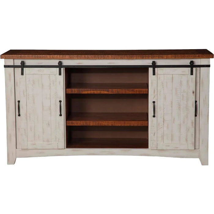 Taos 70”TV Stand | Antique White & Aged Distressed Pine Tv Stands Modern for Living Room Cabinets Television Tables Bookshelf