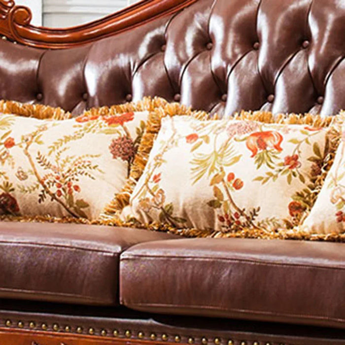 American Leather Art Carved Sofa European-style Solid Wood Combination Furniture Large ApartmentvLiving Room Home Furniture