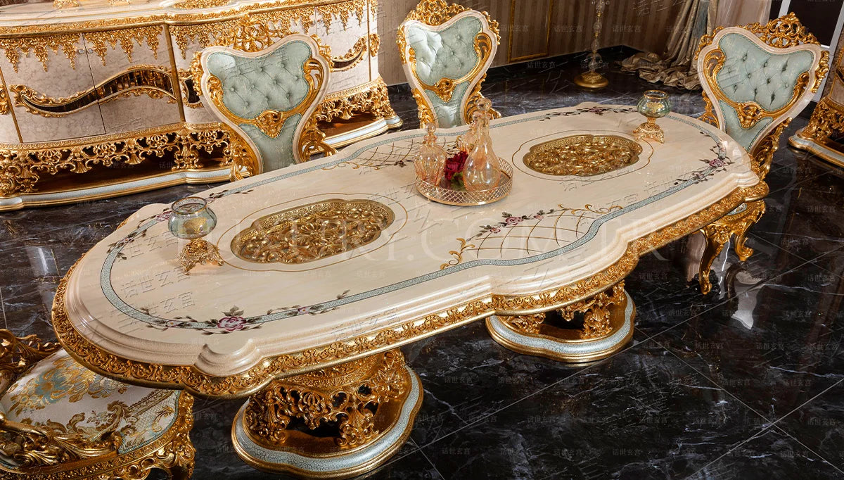 TOP end European style villa table French palace luxury rectangular oval table painted gold foil high-end dining room furniture