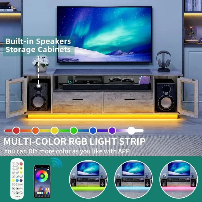 LED Modern TV Bracket for More Than 70 Inch TV, Entertainment Center, With Glass Door, Wooden Media Console Cabinet