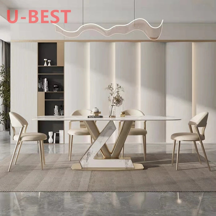 Hot Rock Board Nordic Minimalist Rectangular Dining Table and Chair Combination Size Apartment Living Room Set Italian Furniture