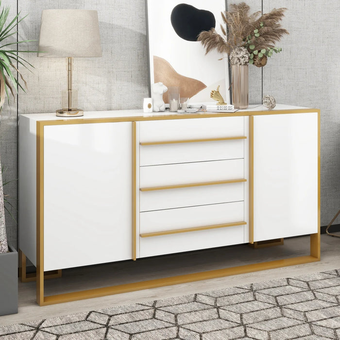 Modern Style 59"L Sideboard with Large Storage Space and Gold Metal Legs for Living Room and Entryway