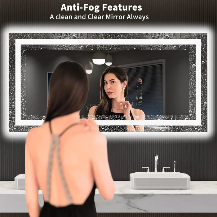Bathroom Mirror with Lights, Anti-Fog, Dimmable, Backlit + Front Lit, Lighted Bathroom Vanity Mirror for Wall, Shatter-Proof