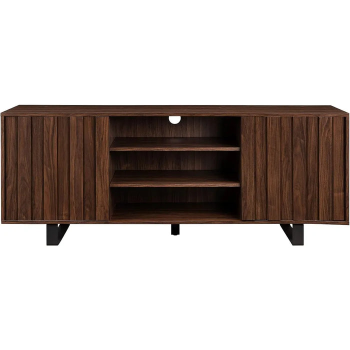 Walker Edison Leith Modern Grooved Door Stand for TVs up to 65 Inches, 60 Inch, Dark Walnut