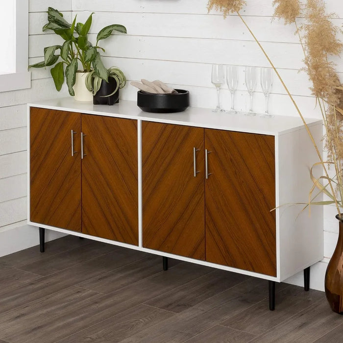 TV cabinet, modern 4-door book competition storage cabinet, 58 inches, white, living room TV stand