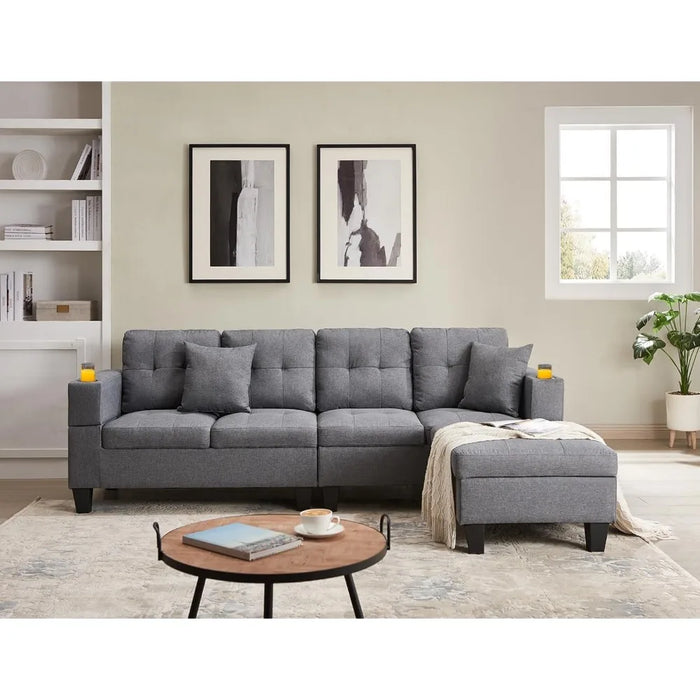 Nailhead Trim Sofá for Apartments Sofa L-Shape Corner Couch With Storage Ottoman Living Room Sofas for Home Light Gray Bed