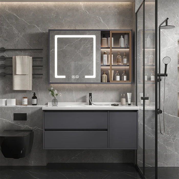Light Luxury Bathroom Cabinet Combination Cream Style Minimalist Ceramic Integrated Bathroom Sink Gabinete Home Furniture YX50BC