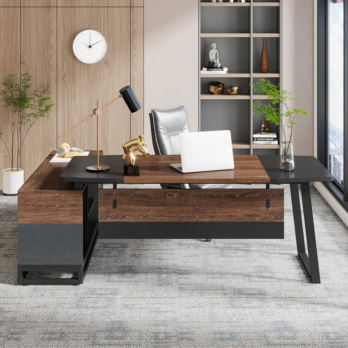 Tribesigns L Shaped Computer Desk with Cabinet, Large Office Desk with Storage Shelves, Business Furniture Set Workstation
