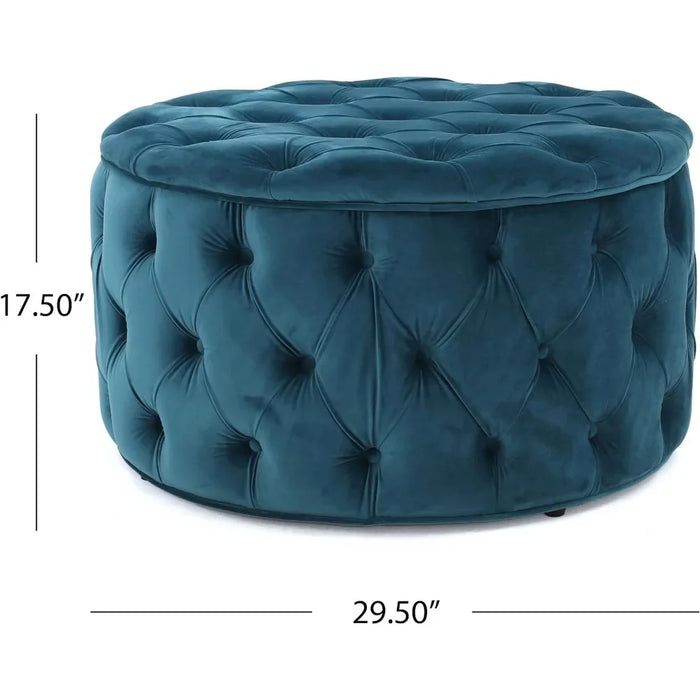 Zelfa Velvet Ottoman Furniture Dark Teal Stool Round Freight Free Hallway Living Room Home