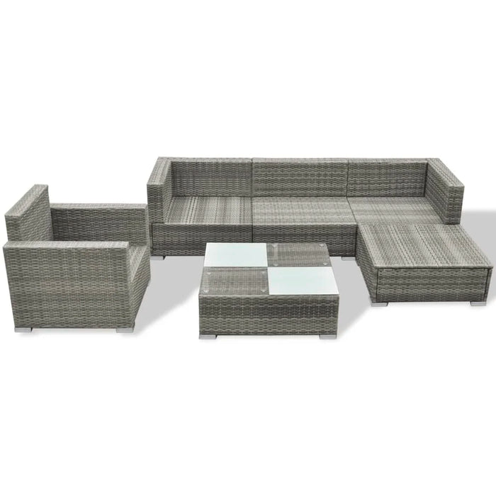 6 Piece Patio Lounge Set with Cushions Poly Rattan Gray K Outdoor Table and Chair Sets Outdoor Furniture Sets