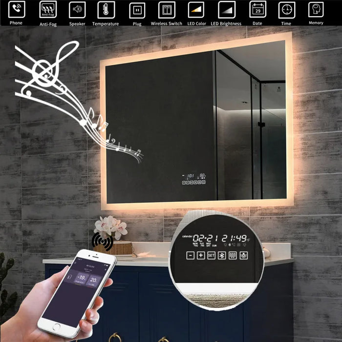 Bathroom Modern Mirror With Light Wall Mount LED Adjustable BackLit Decorative Mirror Anti-fog Wall Makeup Smart Bathroom Mirror