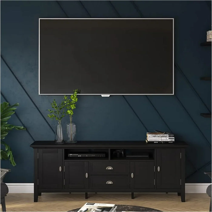SOLID WOOD 72 Inch Wide Transitional TV Media Stand in Black For TVs Up to 80 Inches Modern Living Room Tv Cabinet Freight free