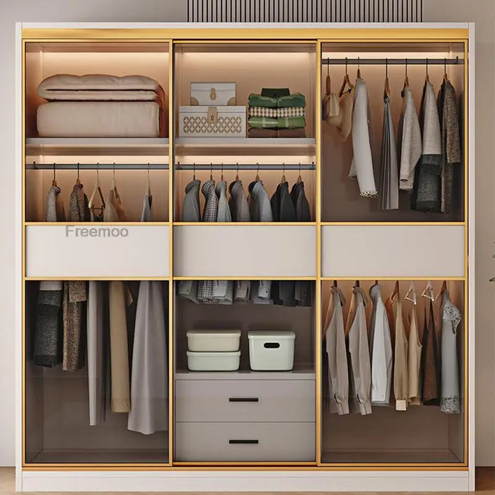 Modern Wardrobe With Transparent Glass Sliding Door Modern Bedroom Furniture Garment Clothes Closet Bedroom Cabinet For Clothes