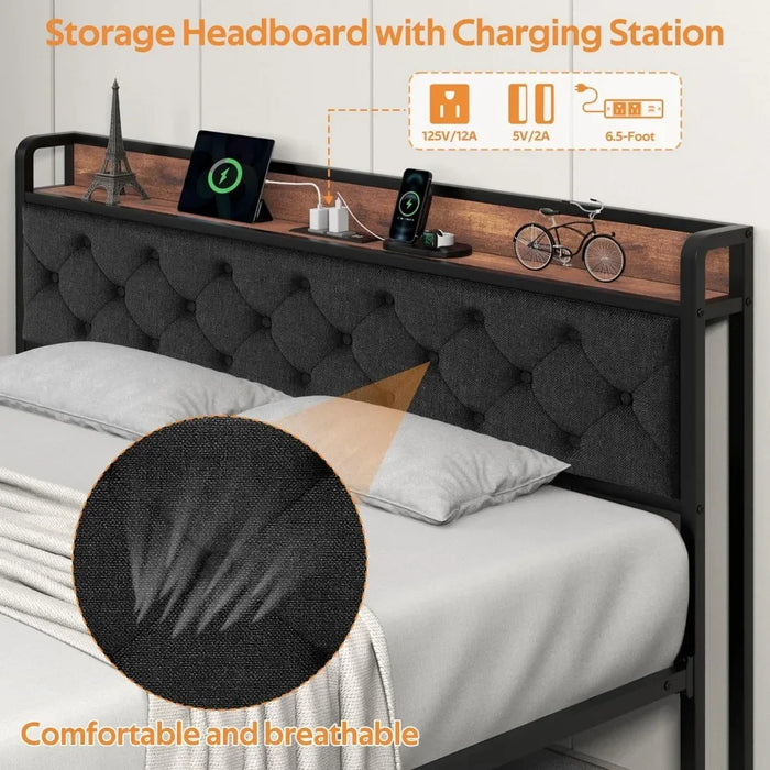 Bed Frame With Charging Station Metal Platform Bed Frame Full No Box Spring Needed Beds & Furniture Bedroom Home