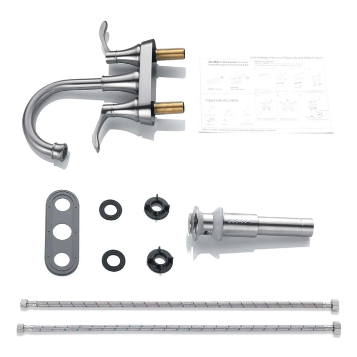 2 Handles Bathroom Sink Faucet 3 Hole Stainless Steel Bathroom Basin Faucet Hot Cold Mixer Shower Head Bathroom Accessories