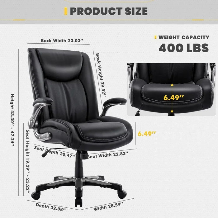 Large Heavy Duty High Back Executive Computer Office Desk Chair Flip-up Arms Wide Thick Seat for Home Office Black Gaming Gamer