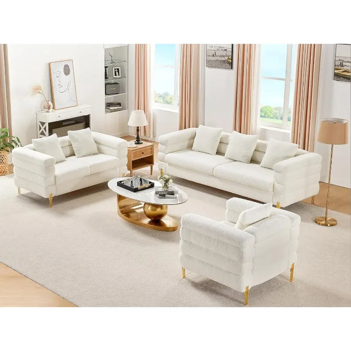 AMERLIFE Sofa, Oversized Sofa- 85 inch, 3 Seater Sofa Comfy Sofa for Living Room- White Deep Seat Sofa, Bouclé Couch