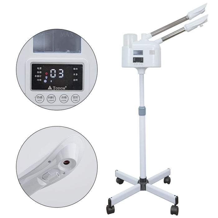 Professional 2 in 1 Facial Steamer Ozone Humidifier Face Sprays Moisturising Adjustable Height for Home Beauty Salon Spa