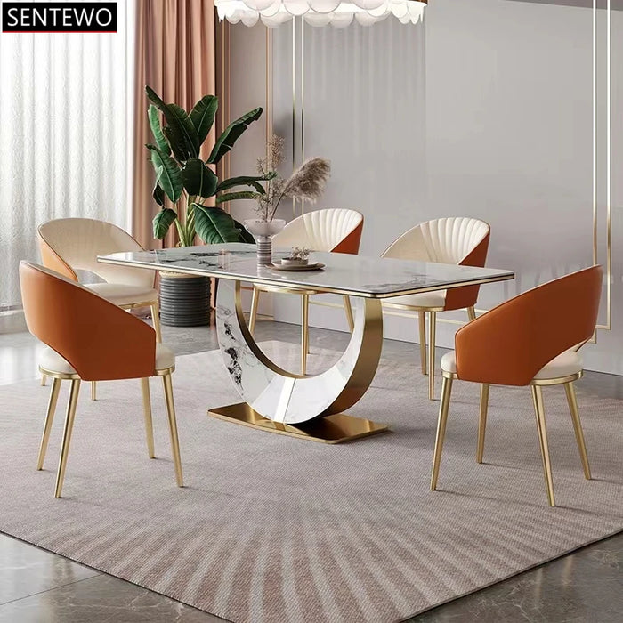Design Golden Light Luxury Modern Dining Chair Metal Stainless Steel PU Backrest Chair Dining Room Furniture Household Chair