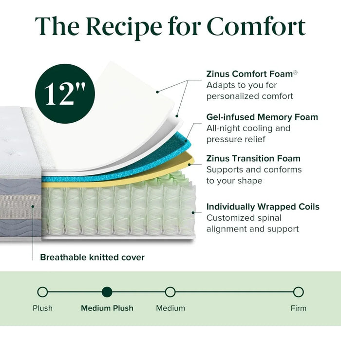 12 Inch Cooling Comfort Support Hybrid Mattress, Fiberglass Free, Medium Plush,Certified Safe Foams & Fabric,King Mattress