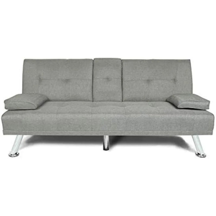 Modern Sofa Convertible Sleeper Couch Bed For Living Room Apartment Small Space Furniture Sets With 2 Cup Holders Metal Legs