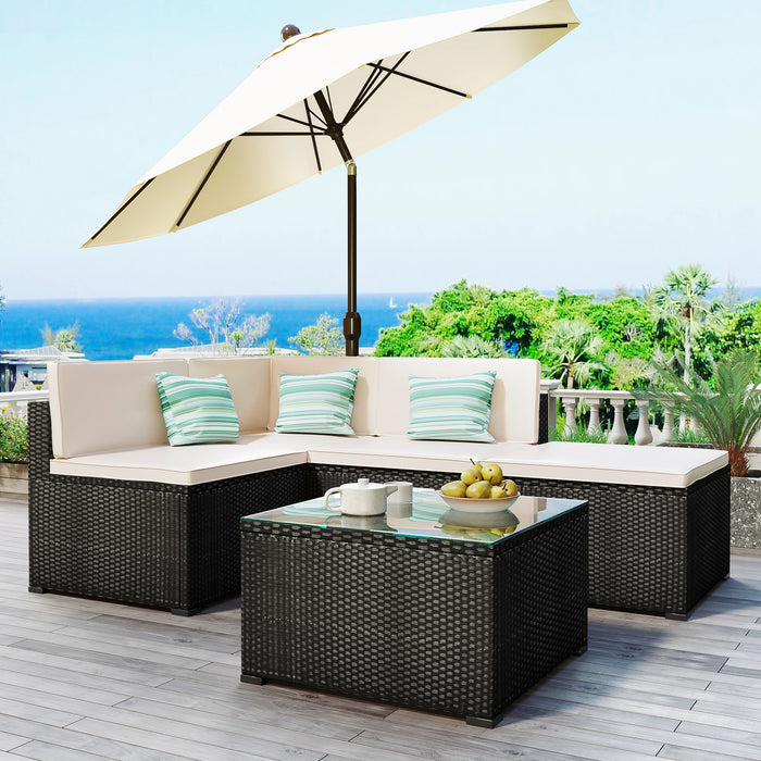 5-Piece Patio Rattan PE Wicker Furniture Corner Sofa Set Patio Furniture Set For Backyard  Porch  Pool,