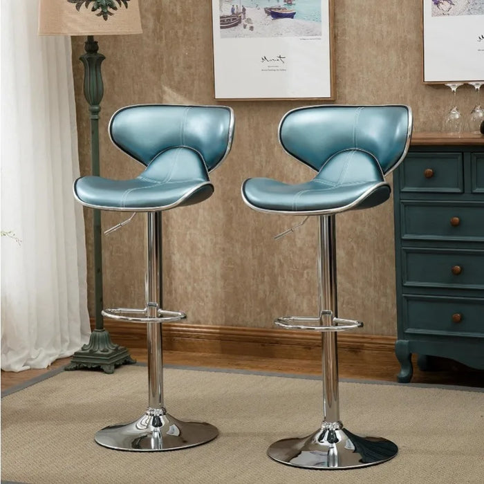 Furniture Masaccio Cushioned Leatherette Upholstery Airlift Adjustable Swivel Barstool with Chrome Base, Set of 2, Red