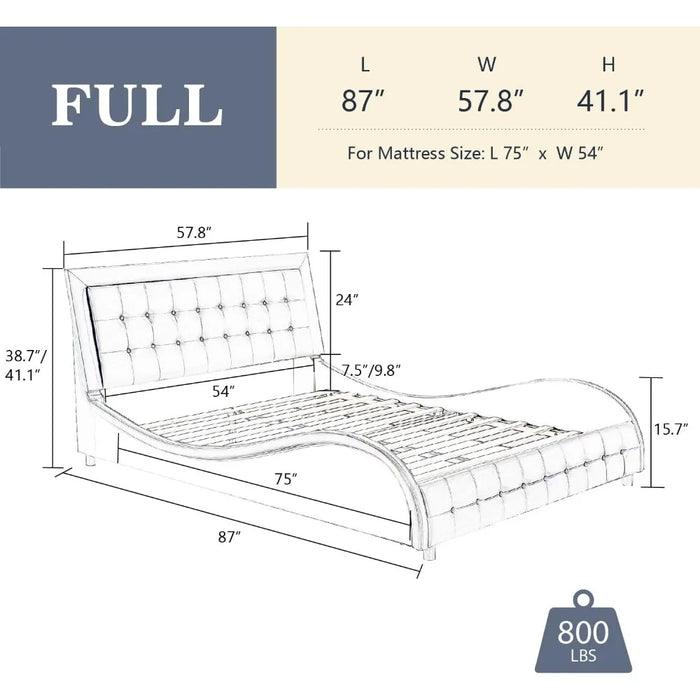 Bed frame with adjustable headboard, box tufted upholstered platform bed, mattress base with plank support, Modern Wave