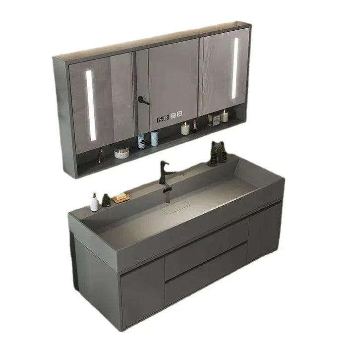Light Luxury Nordic Bathroom Cabinet Floor Wall Slate Integrated Washbasin Bathroom Vanity Cabinet with Sink Bathroom Furniture