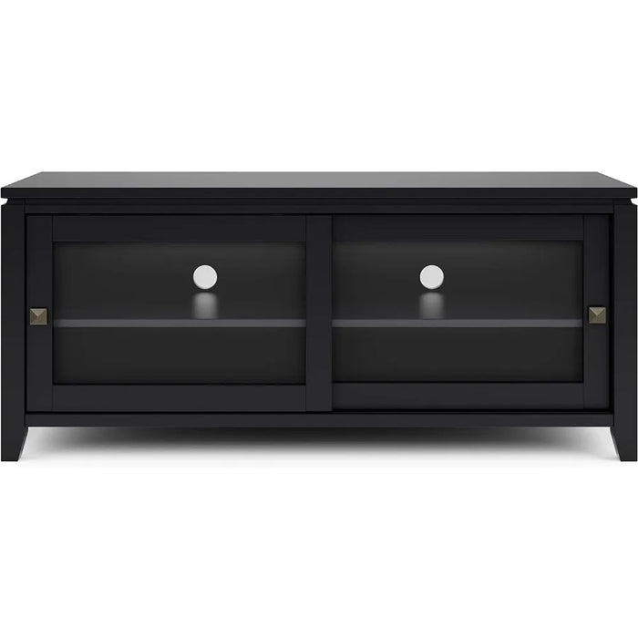 SOLID WOOD 48 Inch Wide Contemporary TV Media Stand in Black for TVs up to 55 Inch, For the Living Room and Entertainment Center