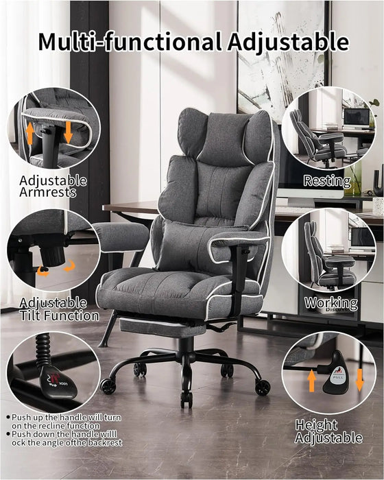 Efomao Fabric Office Chair, Big and Tall Office Chair 400 lb Weight Capacity, High Back Executive Office Chair with Foot Rest,