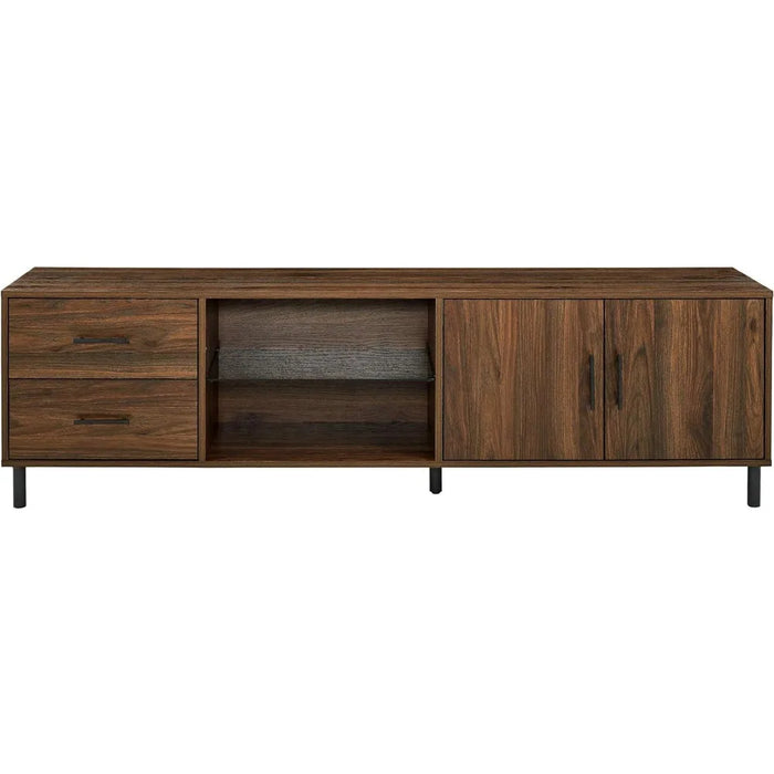 Walker Edison Uptown Modern 2 Drawer Low Profile Stand for TVs up to 80 Inches, 70 Inch, Dark Walnut