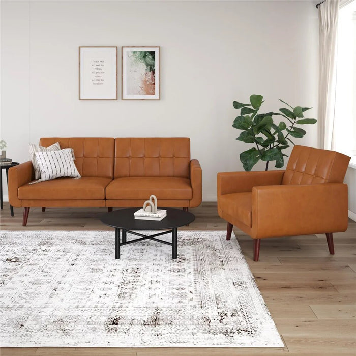 Better Homes & Gardens Nola Modern Futon, Camel Faux Leather sofa set  minimalist sofa