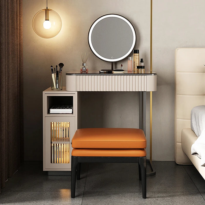Storage dresser makeup stool set, a large capacity storage drawer, a high storage cabinet, removable LED makeup mirror