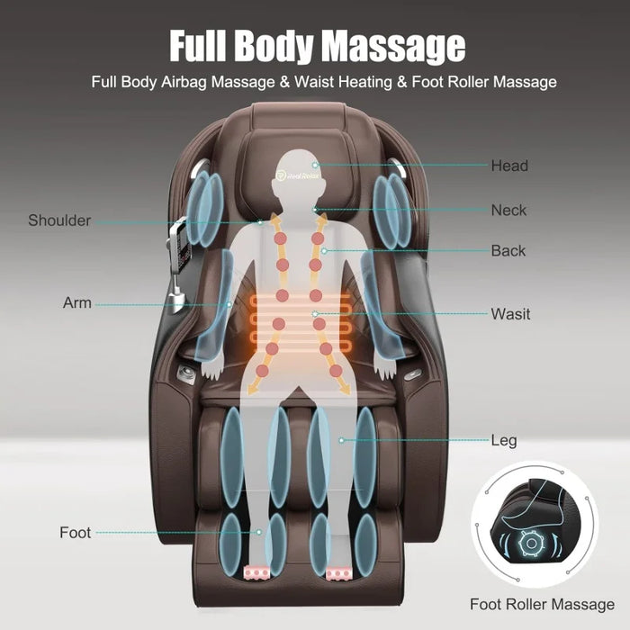 Real Relax Massage Chair, Full Body Zero Gravity SL-Track Shiatsu Massage Recliner Chair with Heat Body Scan Bluetooth Foot Roll