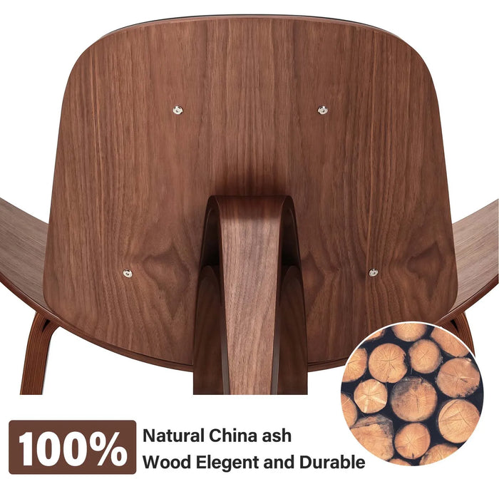Lounge Shell Chair Faux Leather Solid Wood Style Kitchen Chair Single Sofa Chair Smile Airplane Chair for Living Room