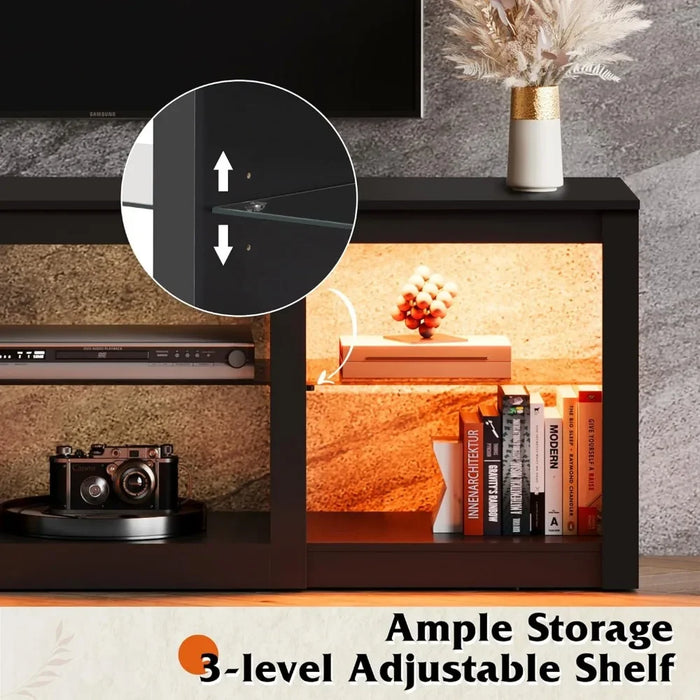 Living Room Furniture TV Free Shipping TV Bracket with LED Light for TVs up to 65 inches with glass stand for modern home