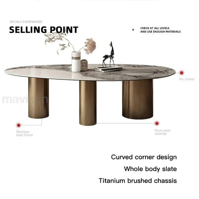 Oval Slate Dining Table And Chair Combination For Large Family Modern Minimalist Light Luxury Villa Kitchen Table 화장대 Furniture