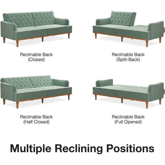 Sofa Bed Multi-functional Split Design, Cyan Velvet, Suitable for Small Spaces, Retro Convertible Sofa Bed Futon