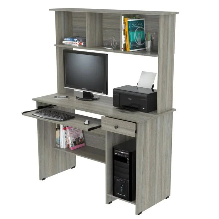 Inval Traditional Laminate Computer Desk and Hutch with Storage in Gray Computer Desk  Office Furniture