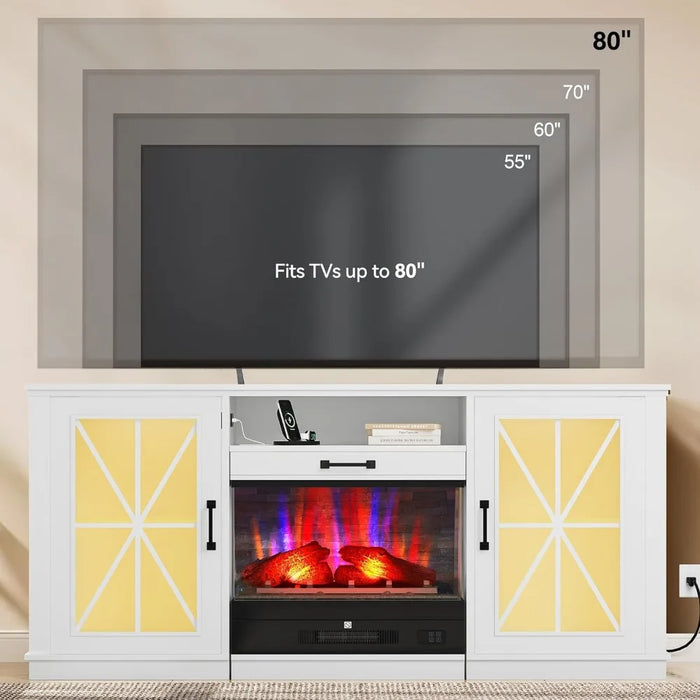 70 Inch Electric Fireplace TV Stand for TVs up to 80", LED with Slidable Fireplace, TV Stands with Storage Cabinets