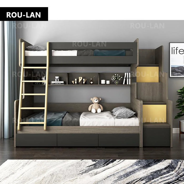 Modern Design Children Bunk Bed Solid Wood Bed High and Low Combination Bedroom Furniture ROU LAN