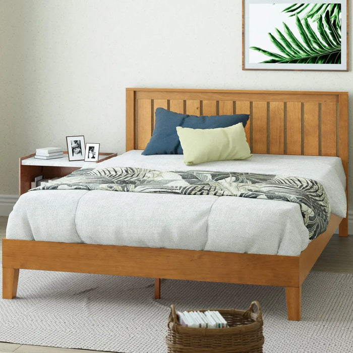 Zinus Alexia Deluxe Wood Platform Bed Frame with Headboard, Rustic Pine, Queen bed  bedroom furniture
