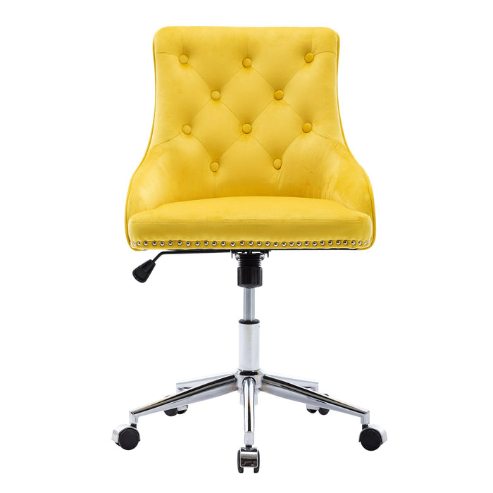 Modern Velvet Fabric Material Adjustable Height Revolving Home Office Chair With Gold Metal Legs Universal Wheels Furniture