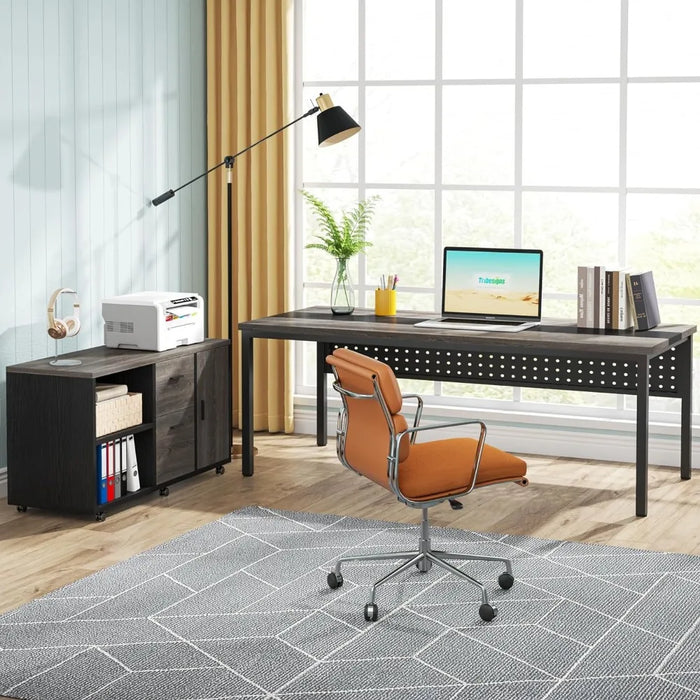 70.8" Executive Desk with Lateral File Cabinet, Wooden Workstation L-Shaped Computer Desk Large Home Office Writing Desk